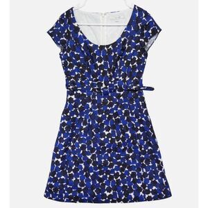 Boden Belted Sheath Blue Floral Cap Sleeve Dress Women's Size 6P